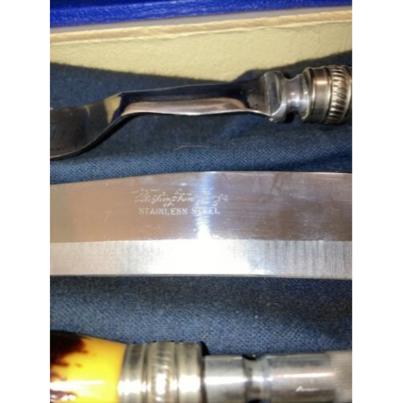 Vintage Washington Forge 3 Piece Carving Set Faux Antler Handles - Picture 5 of 7